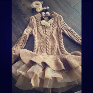 Girls tan ruffle bottom dress